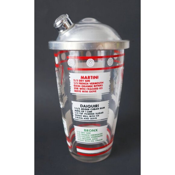 Vintage MCM Cocktail Shaker With Recipes Retro Barware - Picture 3 of 7